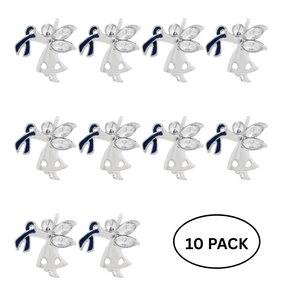 10 Pack Angel By My Side Dark Blue Ribbon Pins