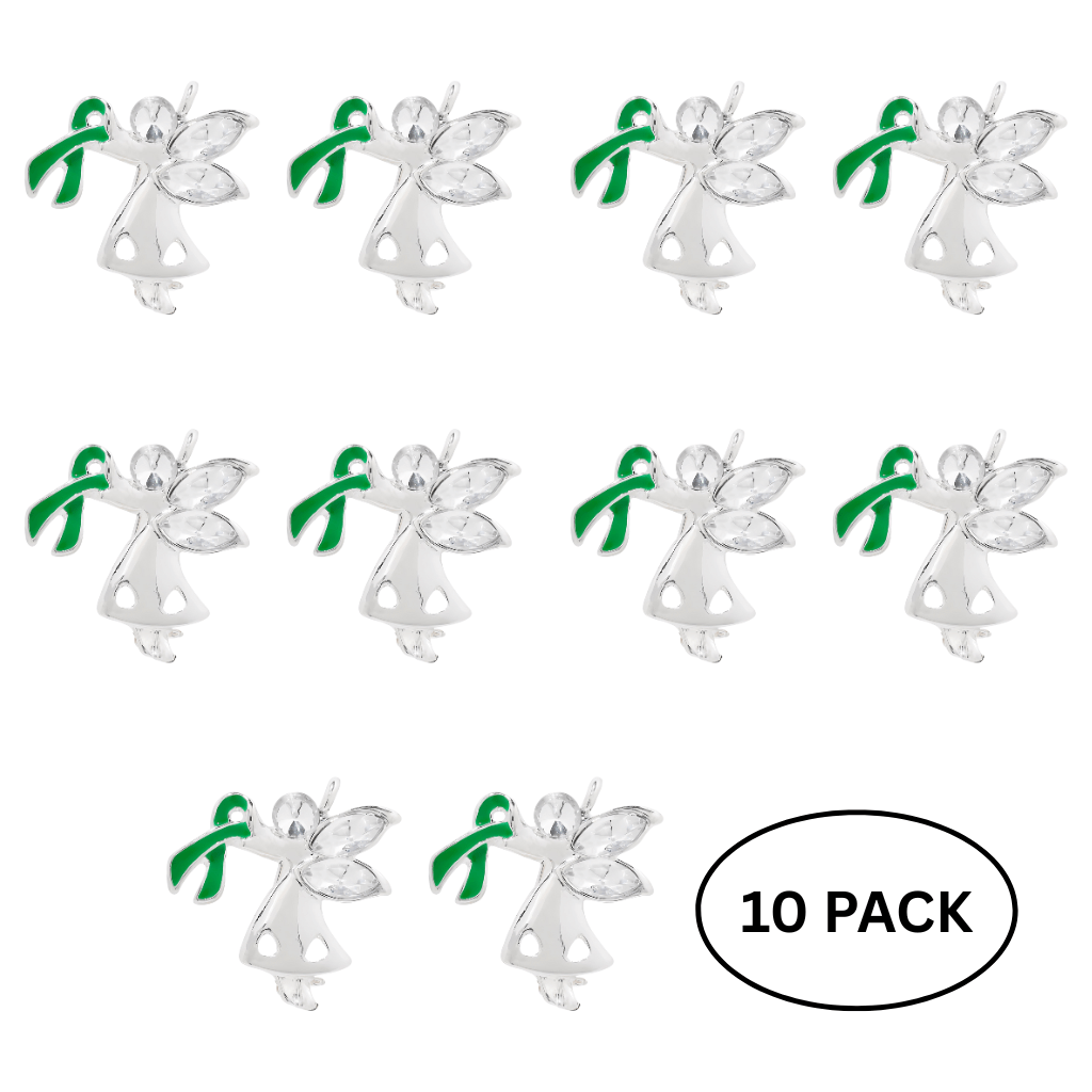 10 Pack Angel By My Side Green Ribbon Pins