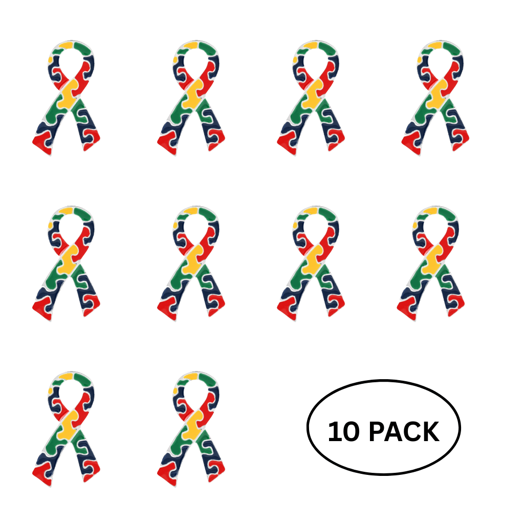 10 Pack Autism Awareness Ribbon Flat Pins
