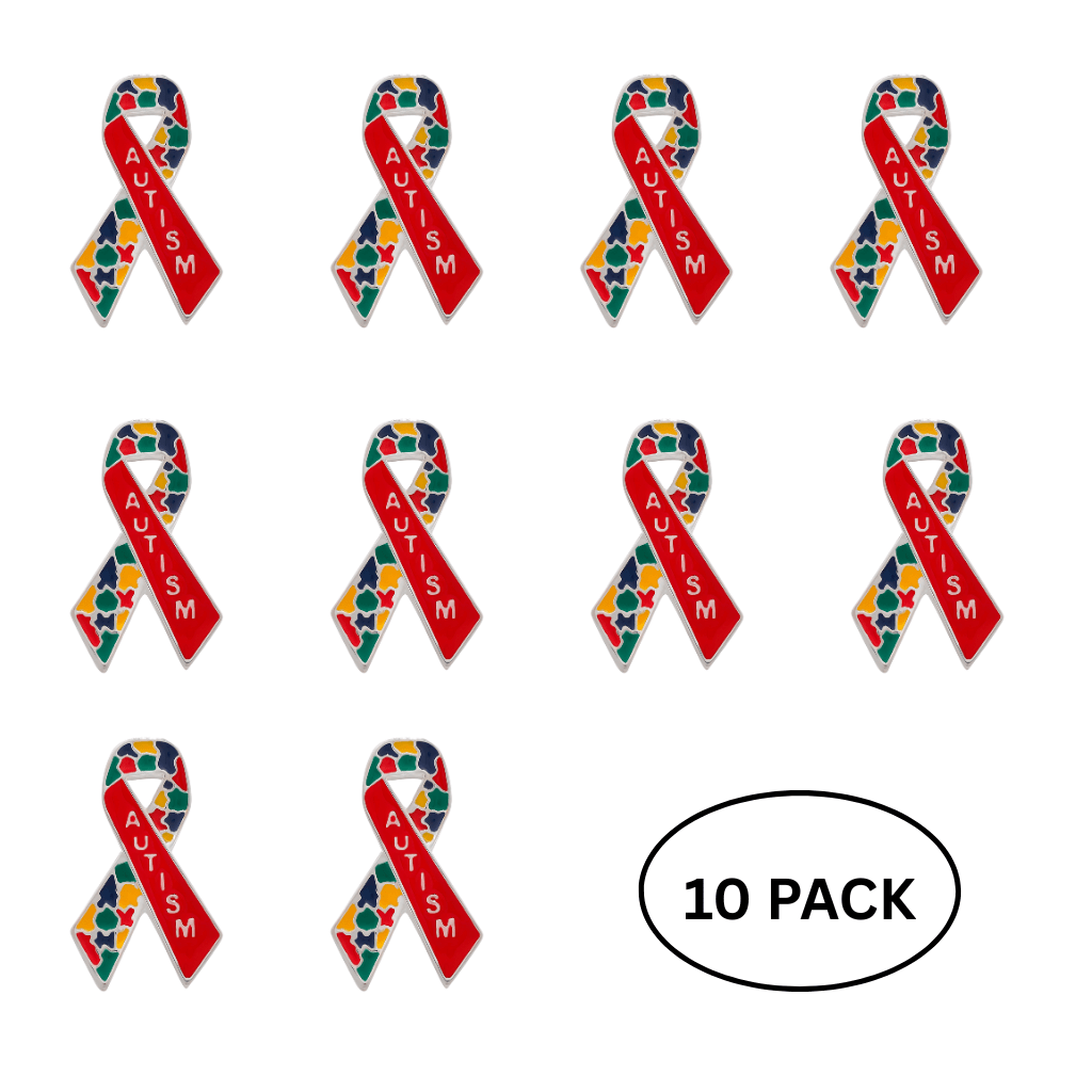 10 Pack Autism Awareness Ribbon Pins