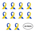 10 Pack Blue & Yellow Ribbon Lapel Pins