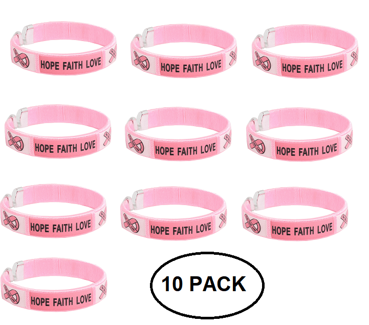 10 Pack Breast Cancer Awareness Bangle Bracelets