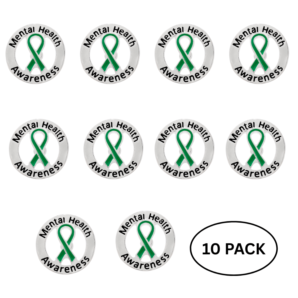 10 Pack Circle Mental Health Awareness Ribbon Pins