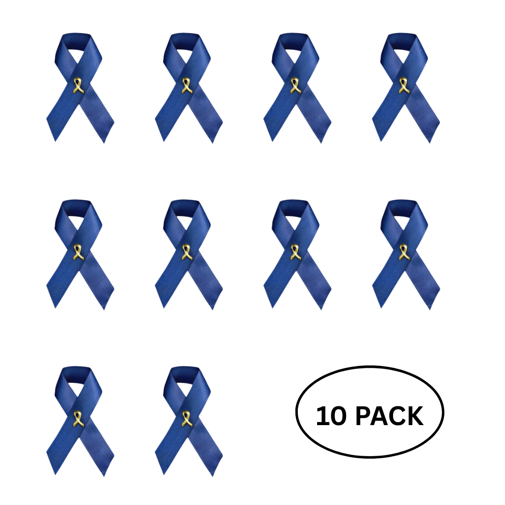 10 Pack Dark Blue Satin Ribbon Awareness Pins