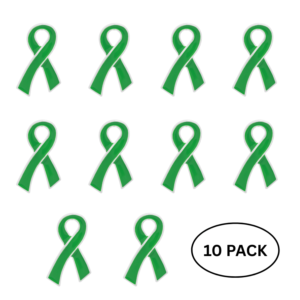 10 Pack Large Flat Green Ribbon Pins