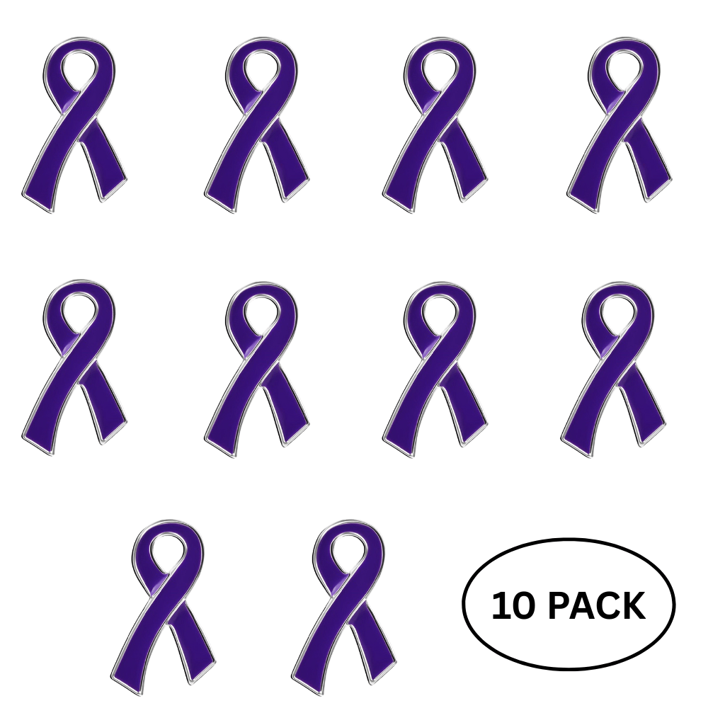 10 Pack Large Flat Purple Ribbon Pins