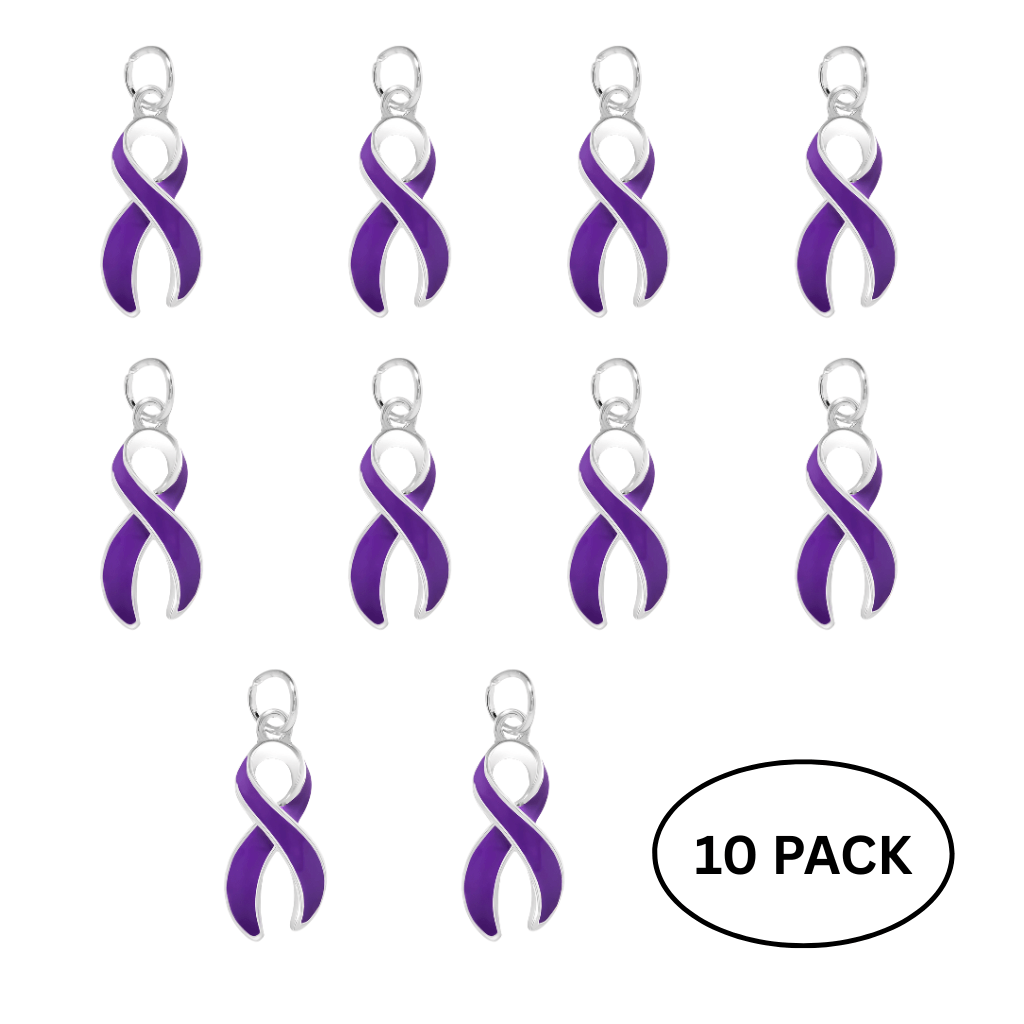 10 Pack Large Purple Ribbon Charms
