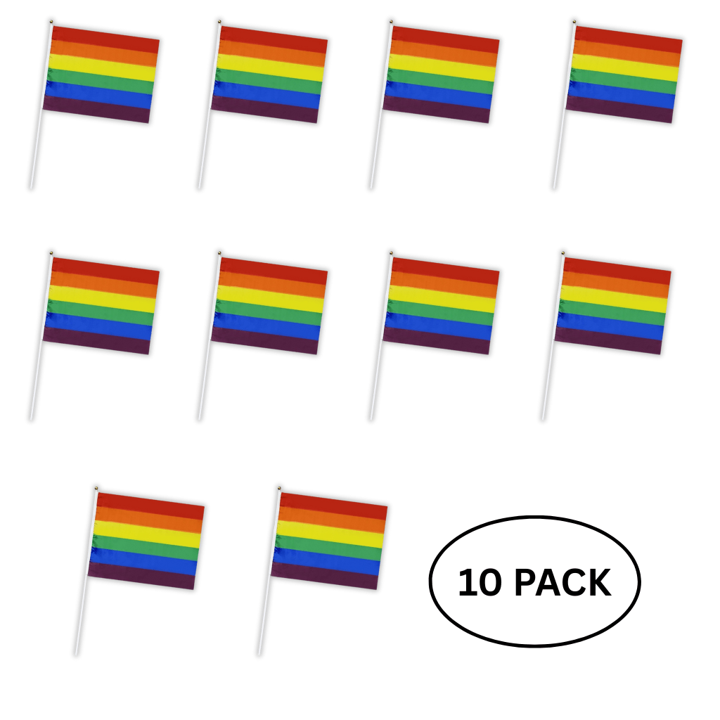 10 Pack Large Rainbow Flags on a Stick