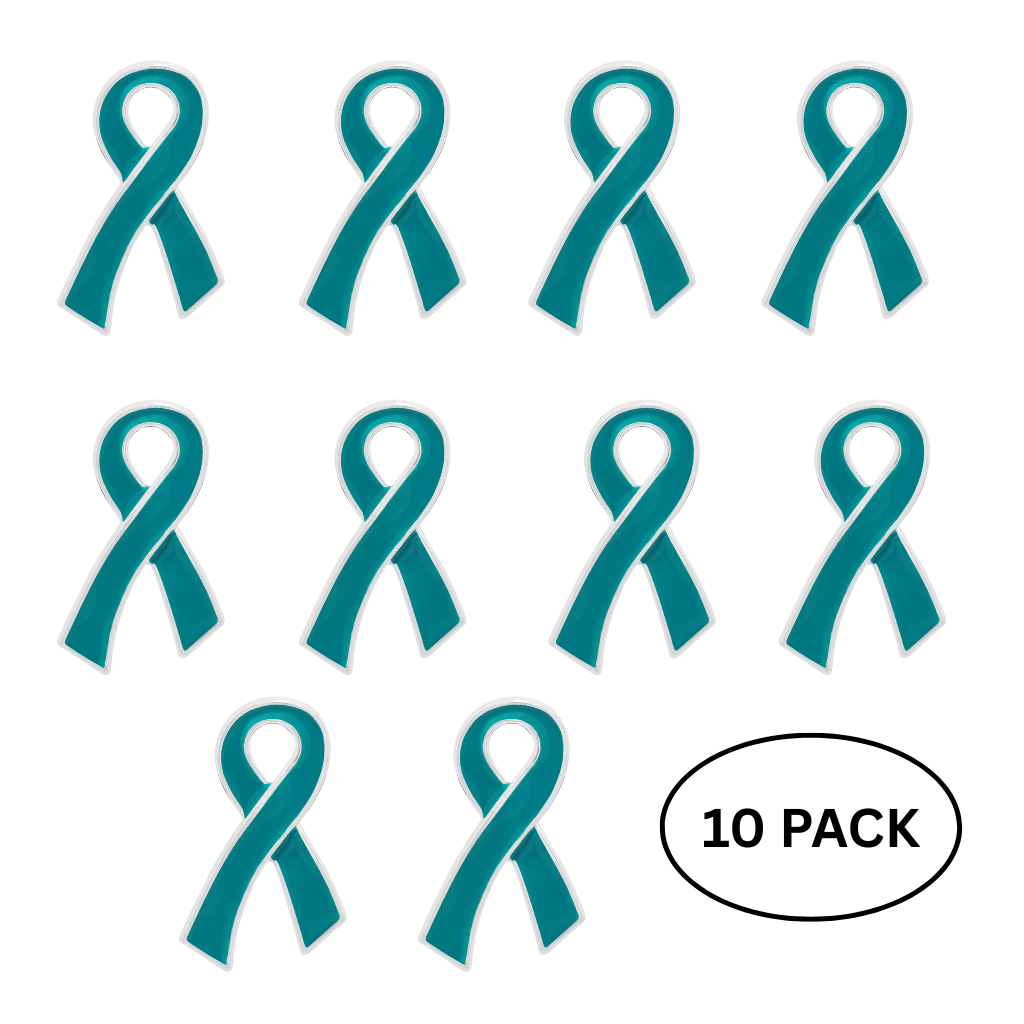 10 Pack Large Teal Ribbon Awareness Pins