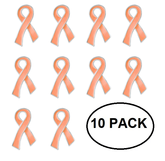 10 Pack of Peach Ribbon Awareness Pins for Uterine, Endometrial Cancer