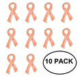 10 Pack of Peach Ribbon Awareness Pins for Uterine, Endometrial Cancer