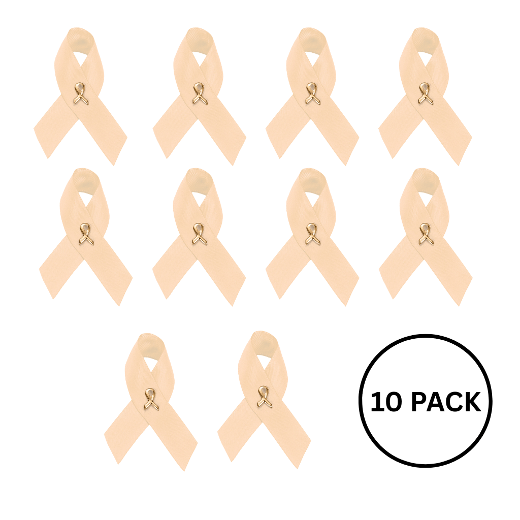 10 Pack of Peach Ribbon Satin Pins for Uterine Cancer, Endometrial Cancer