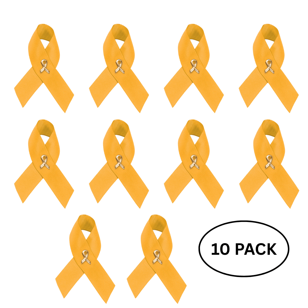 10 Pack of Satin Gold Ribbon Awareness Pins