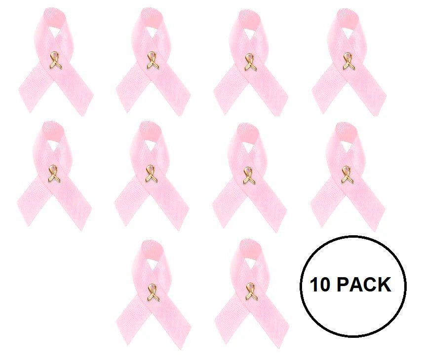 10 Pack of Satin Pink Ribbon Breast Cancer Pins
