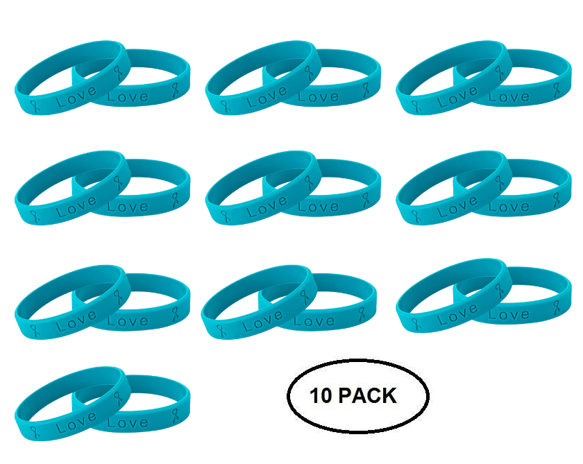 Teal Silicone Bracelets for Ovarian Cancer, PTSD, Rape