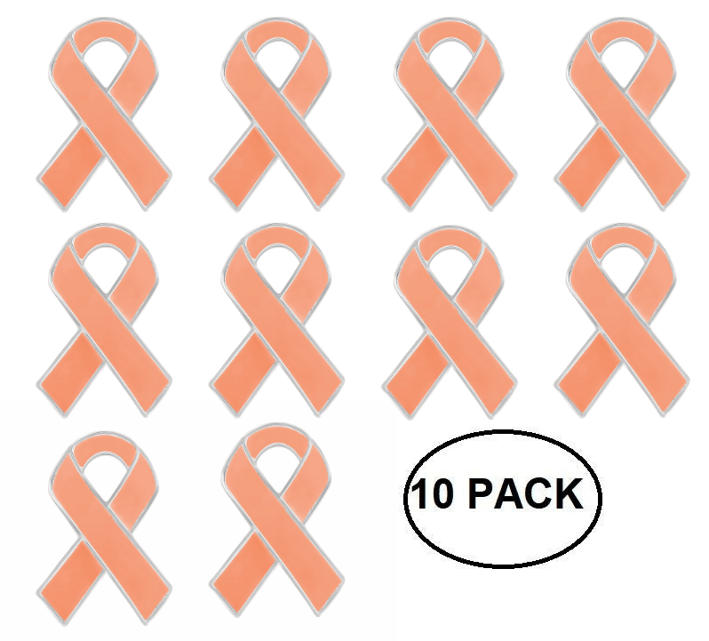 10 Pack Peach Ribbon Awareness Pins