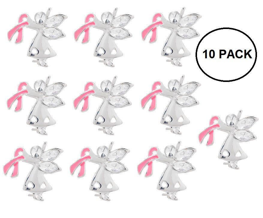 10 Pack Pink Ribbon Angel Pins