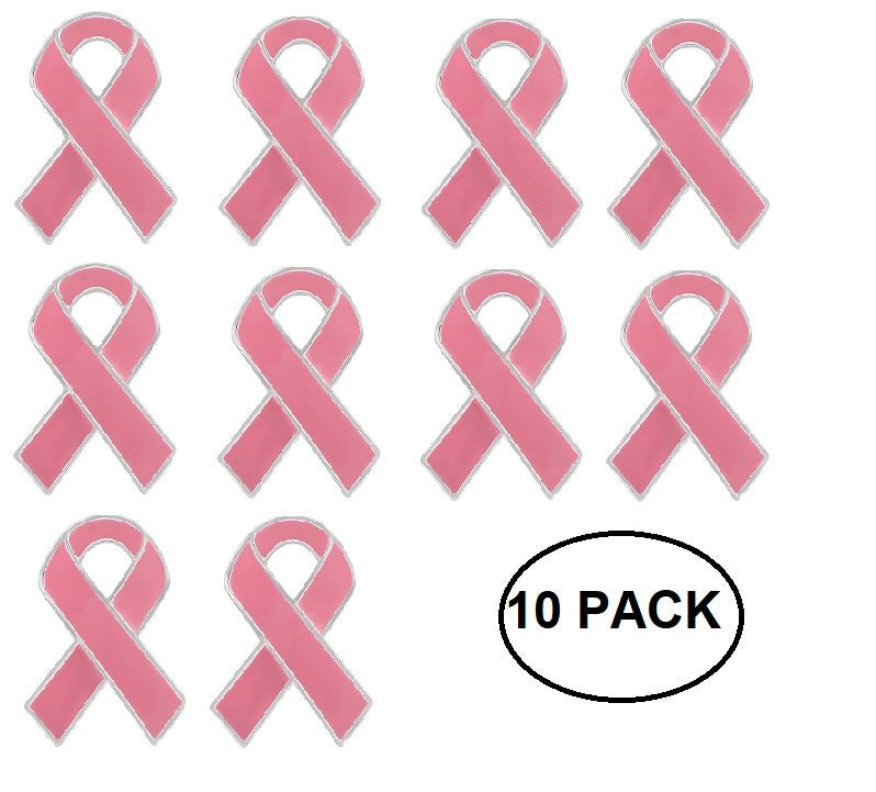 10 Pack Pink Ribbon Pins