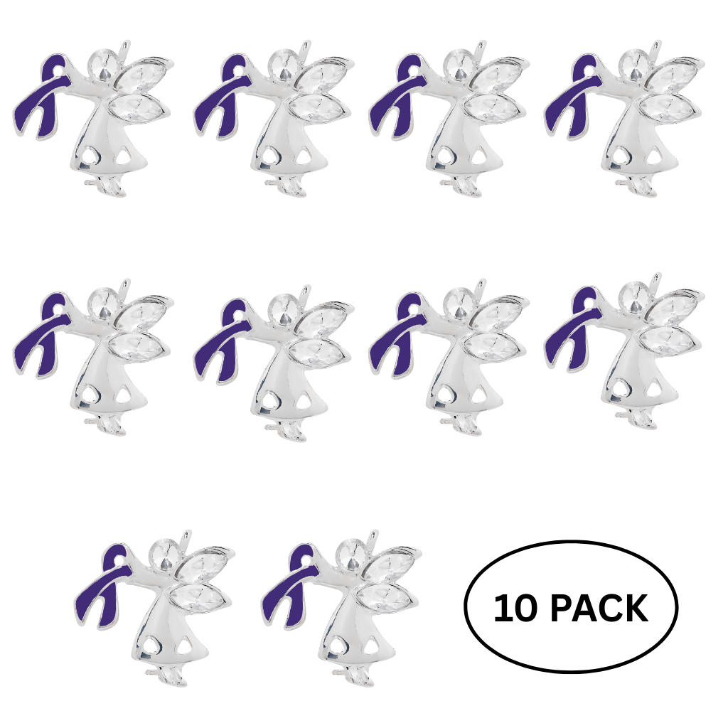 10 Pack Purple Ribbon Angel By My Side Pins