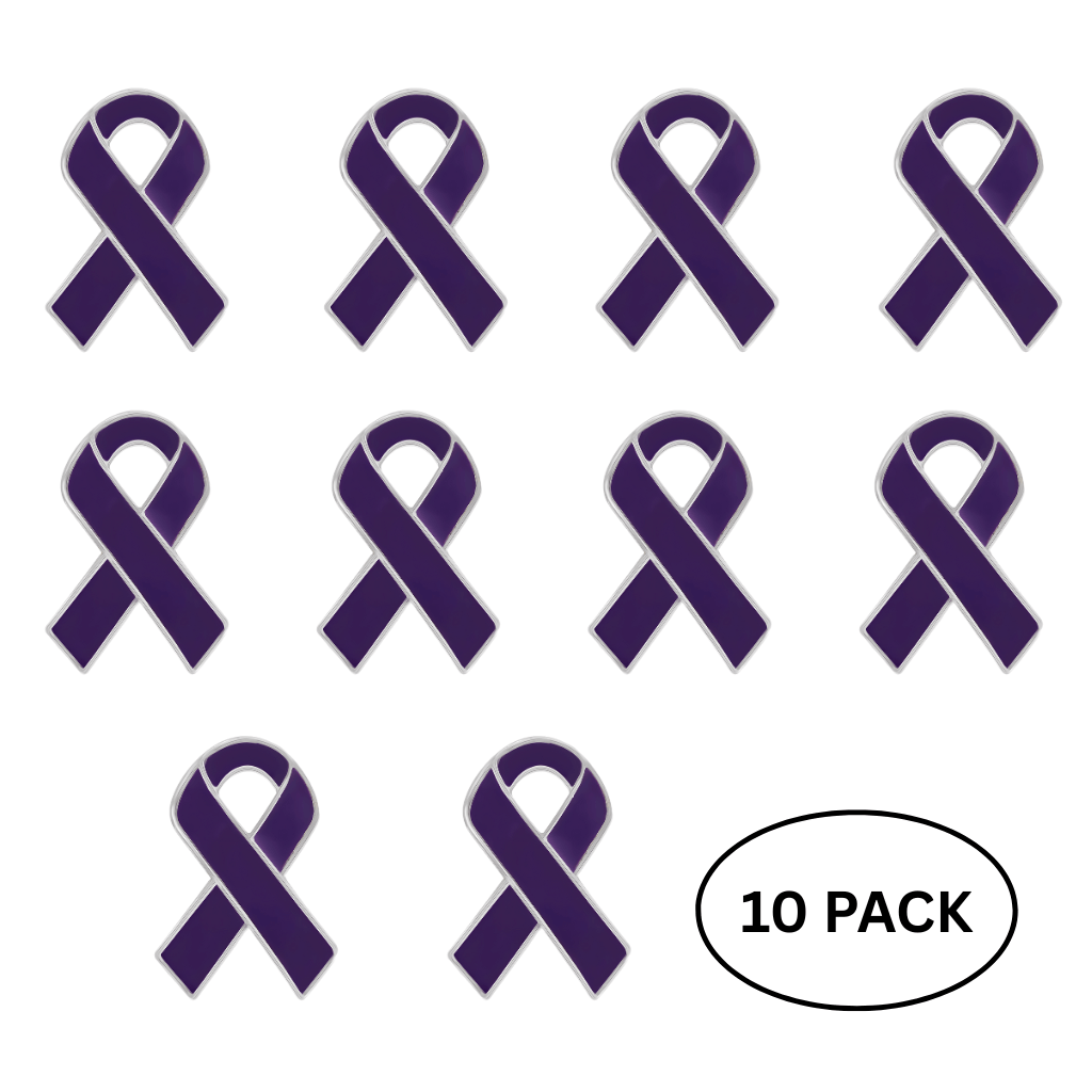 10 Pack Purple Ribbon Awareness Pins
