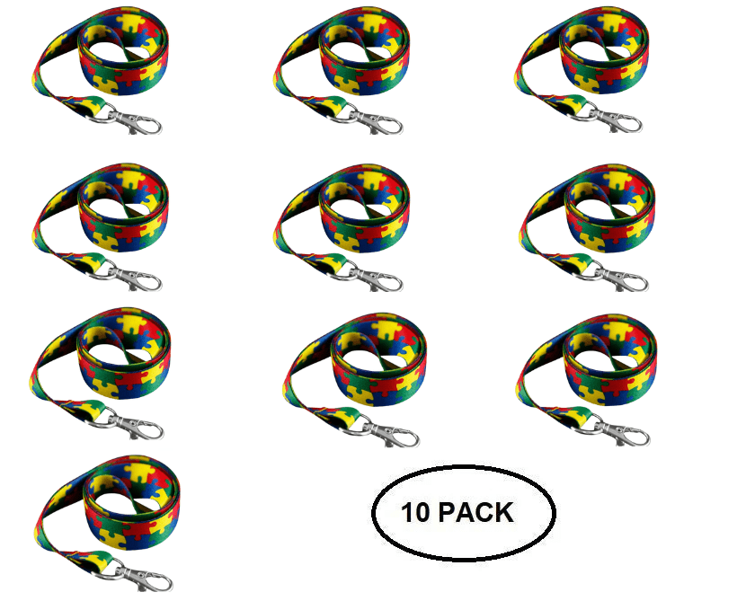 10 Pack Puzzle Piece Autism Awareness Lanyards