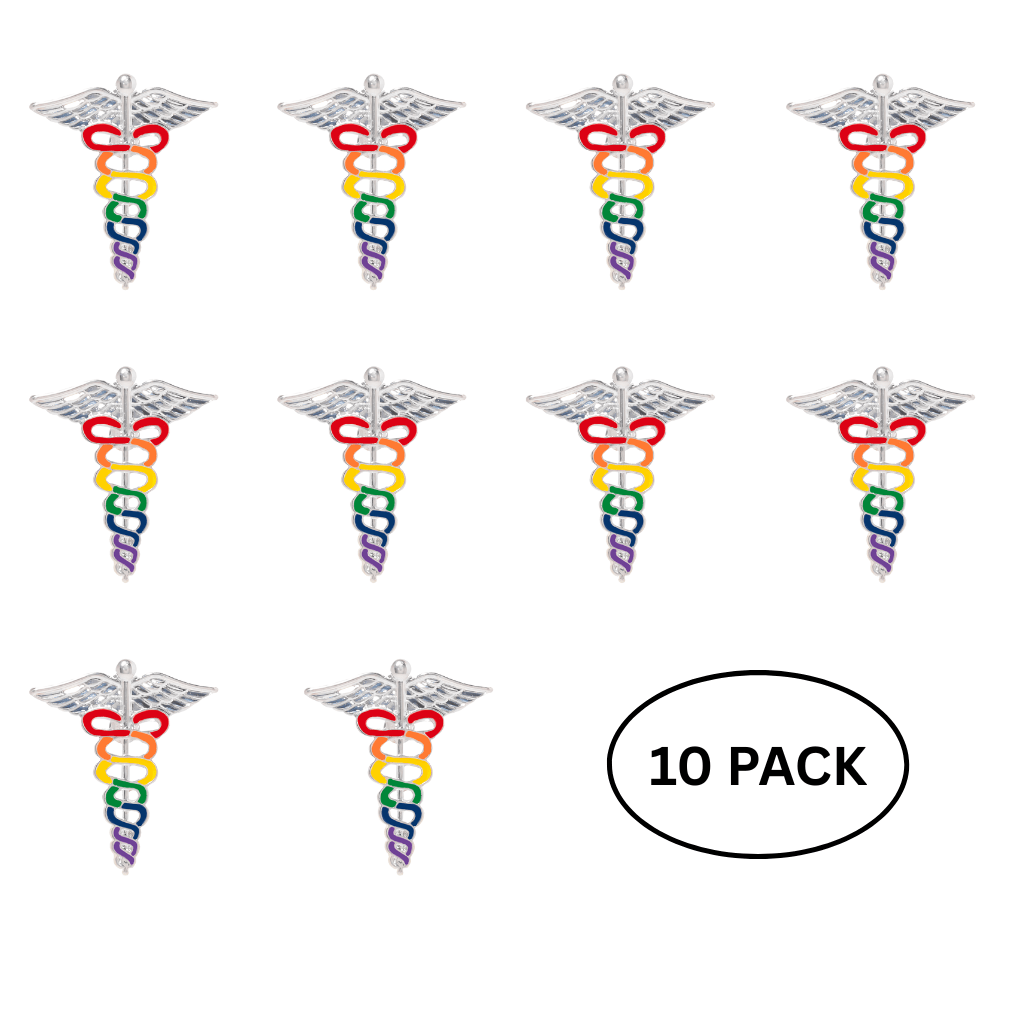 10 Pack Rainbow Caduceus Pins