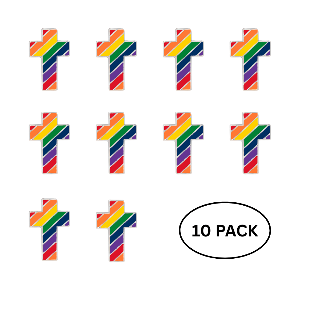 10 Pack Rainbow Cross Shaped Pins
