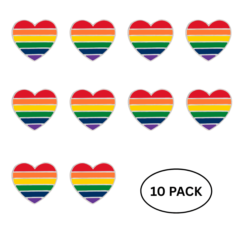 10 Pack Rainbow Heart Shaped Pins