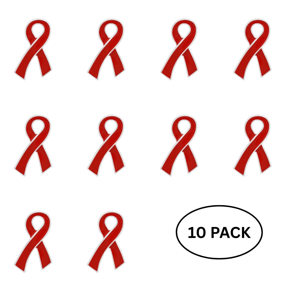 10 Pack Red Ribbon Awareness Pins
