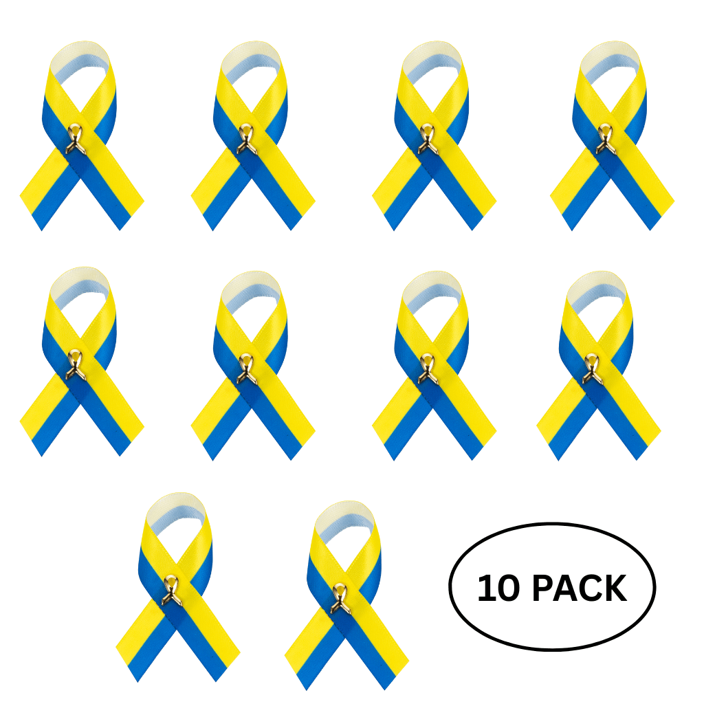 10 Pack Satin Blue & Yellow Ribbon Pins
