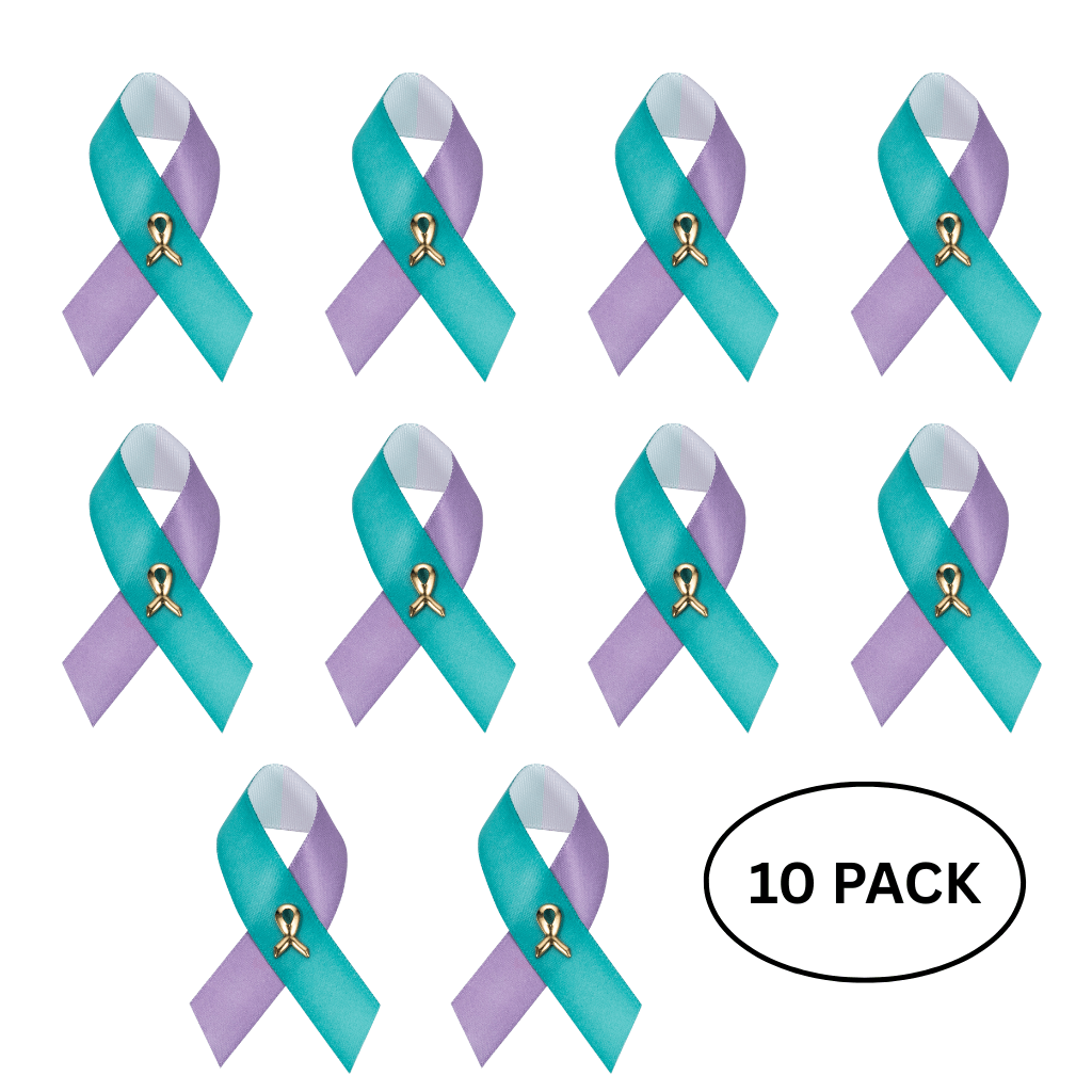 10 Pack Satin Teal & Purple Ribbon Pins for Suicide & Sexual Assault
