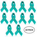 10 Pack Satin Teal Ribbon Pins for Ovarian Cancer, PTSD, Rape