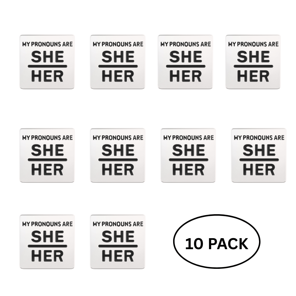 10 Pack Silver My Pronouns Are She Her Pins