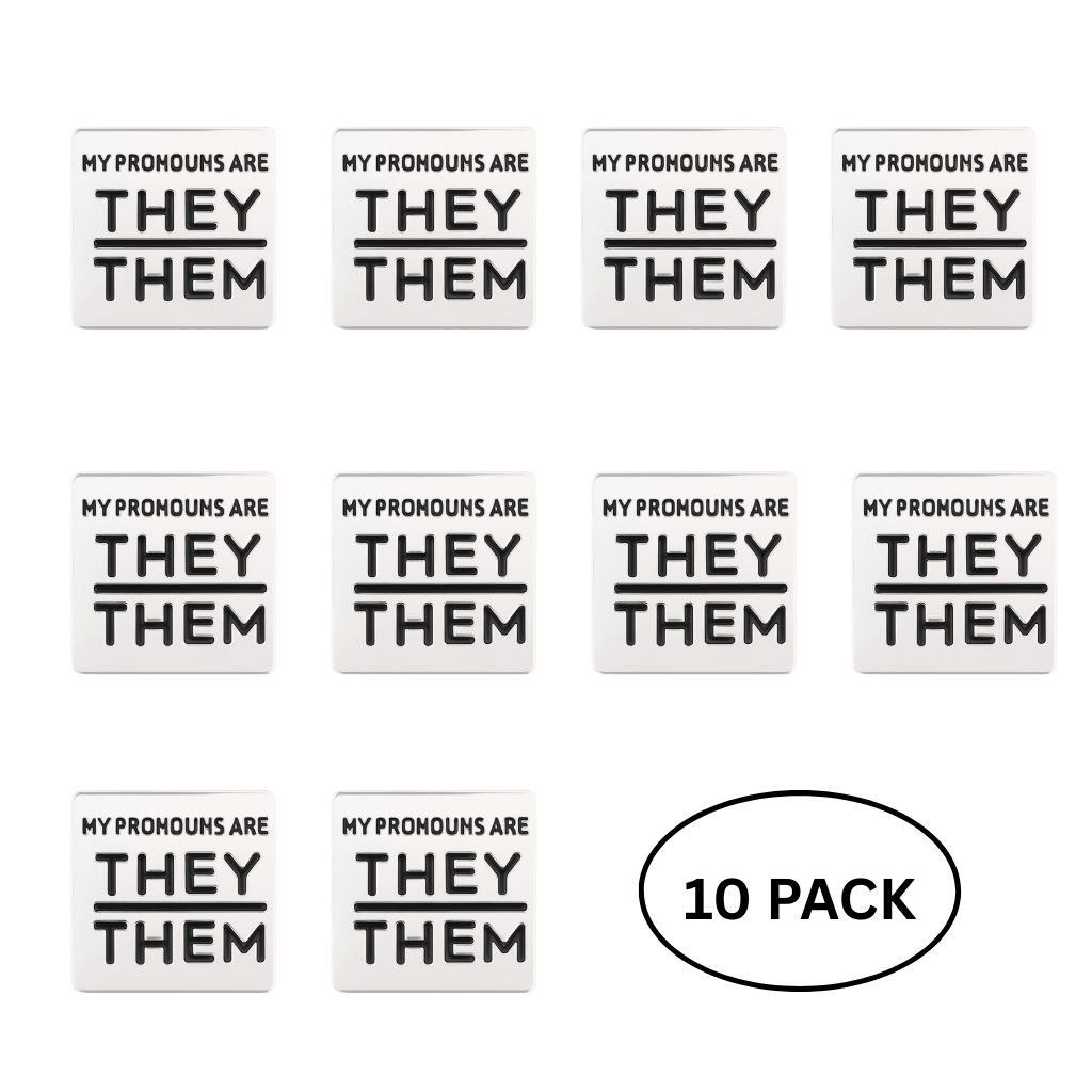10 Pack Silver Square My Pronouns Are They Them Pins