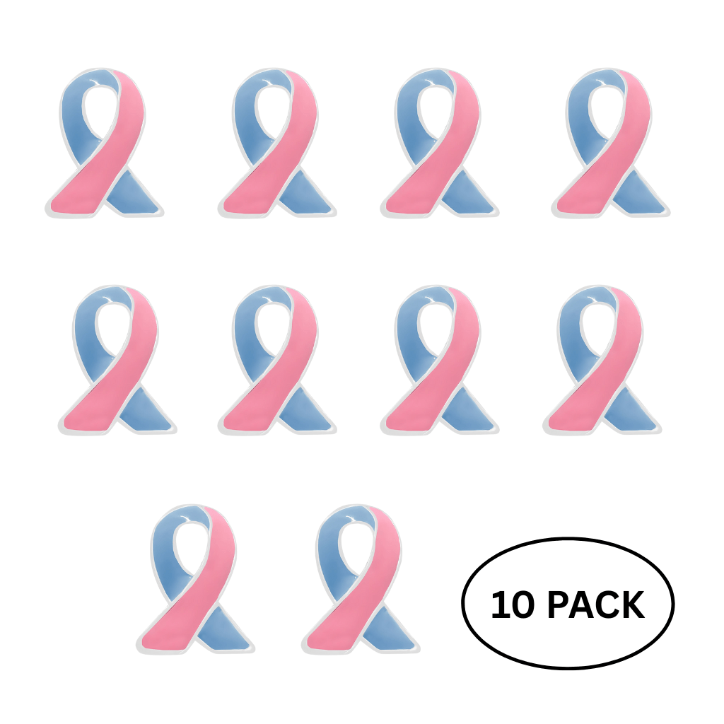 10 Pack Small Pink & Blue Ribbon Lapel Pins
