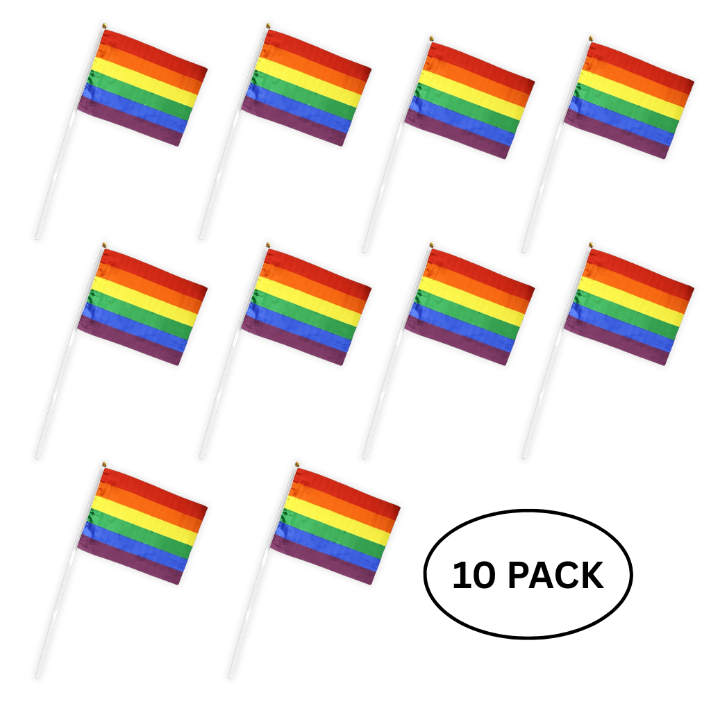 10 Pack Small Rainbow Flags on a Stick