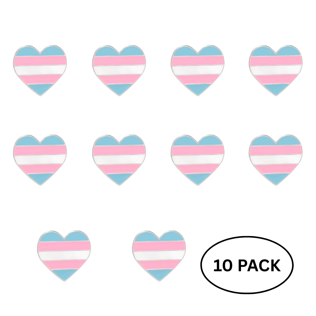 10 Pack Transgender Flag Heart Shaped Pins