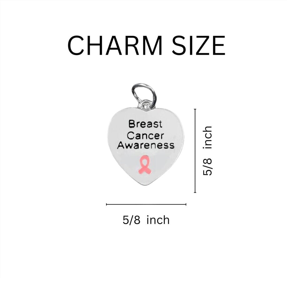 10 Pack Breast Cancer Awareness Heart Charms