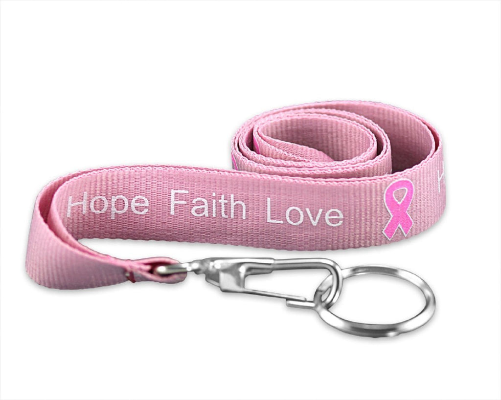 10 Pack Breast Cancer Pink Ribbon Hope Faith Love Lanyards