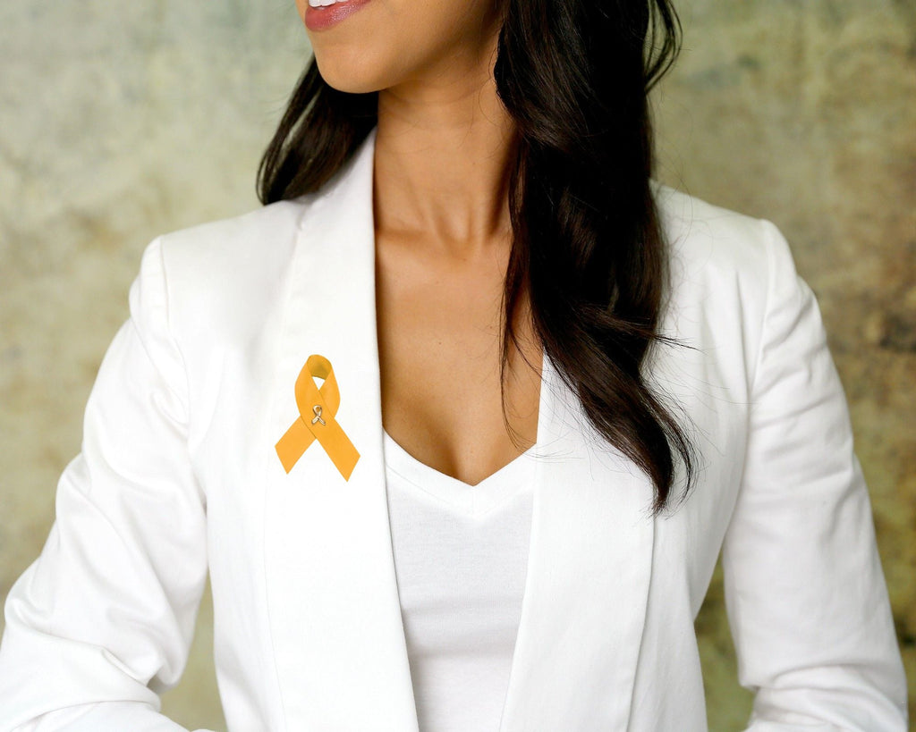 10 Pack of Satin Gold Ribbon Awareness Pins