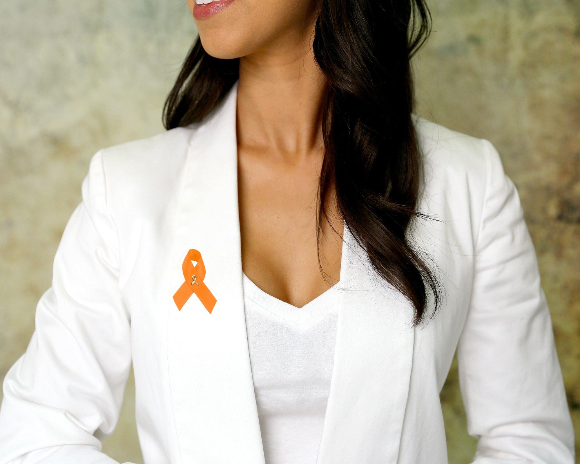 10 Pack Satin Orange Ribbon Awareness Pins