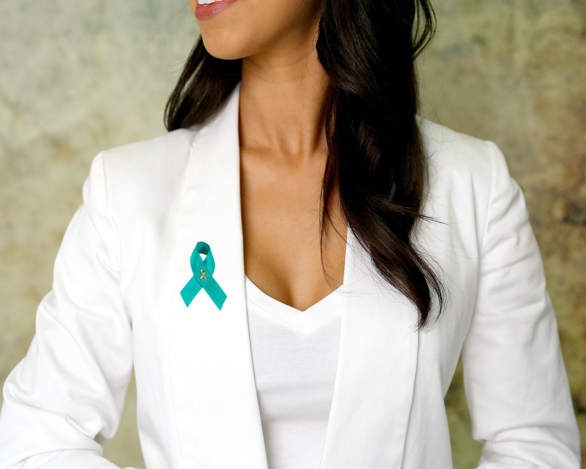 10 Pack Satin Teal Ribbon Pins for Ovarian Cancer, PTSD, Rape