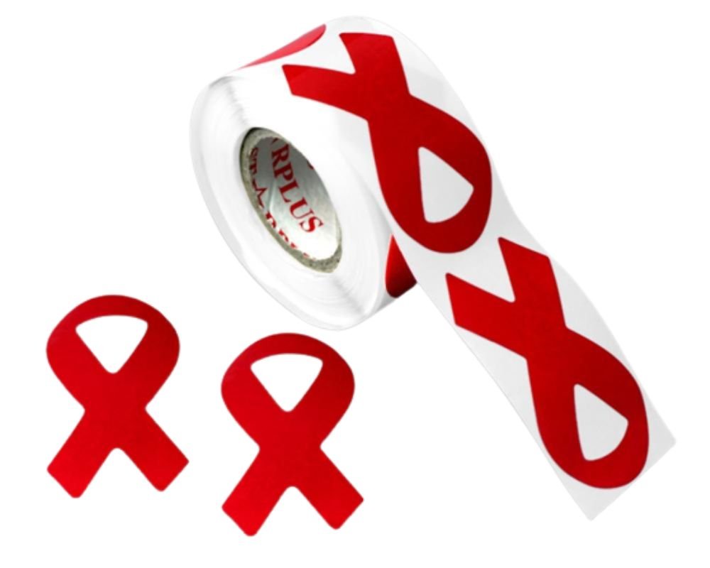 250 Large Red Ribbon Stickers (250 per Roll)