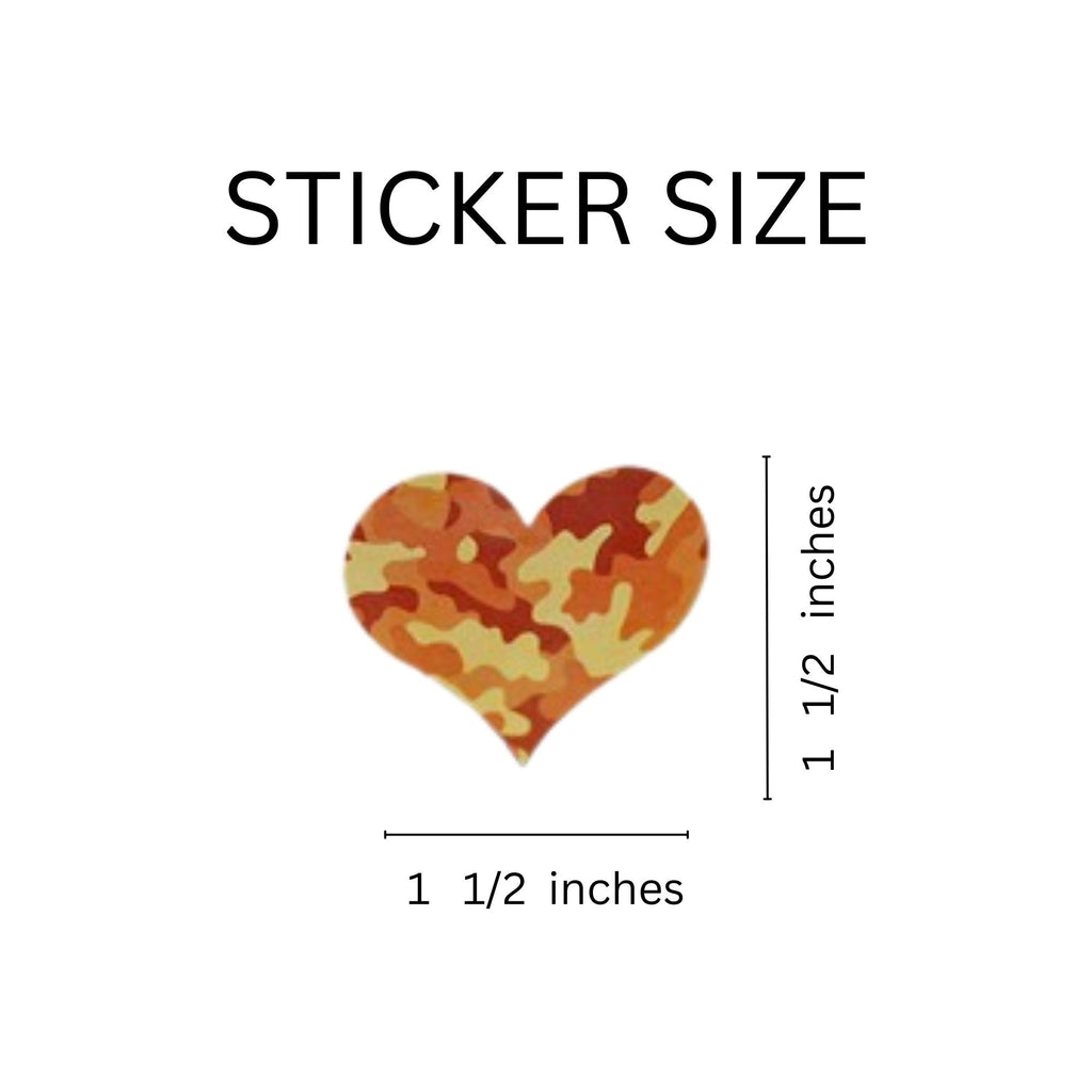 250 Orange Camouflage Heart Stickers (250 per Roll)
