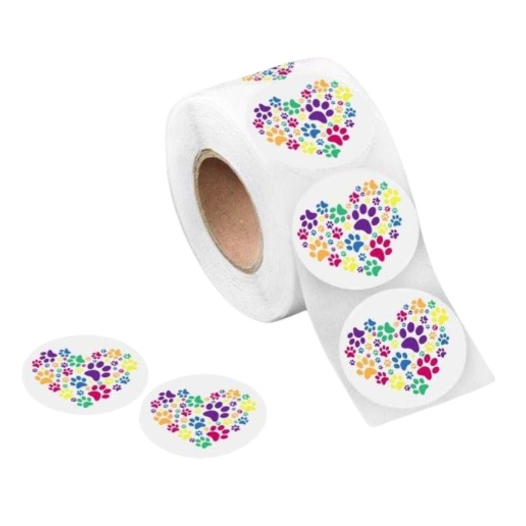 250 Rainbow Paw Print Heart Stickers (250 Per Roll)