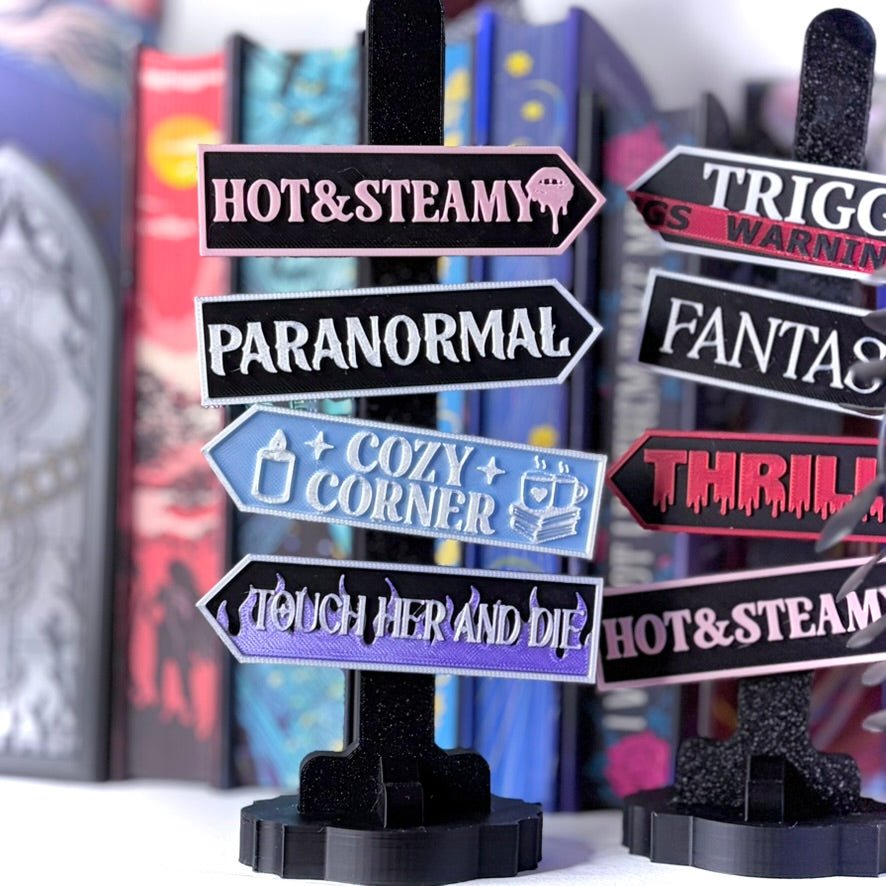 3D Printed Book Trope Sign Post - Choose Up To Four Magnetic Signs