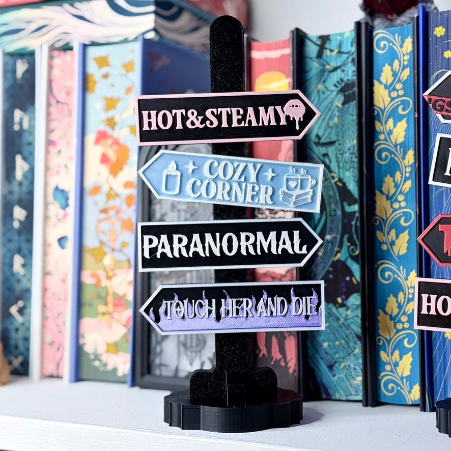 3D Printed Book Trope Sign Post - Choose Up To Four Magnetic Signs