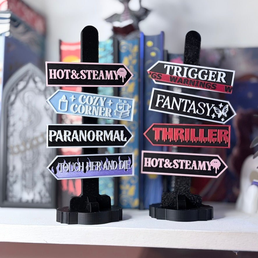 3D Printed Book Trope Sign Post - Choose Up To Four Magnetic Signs