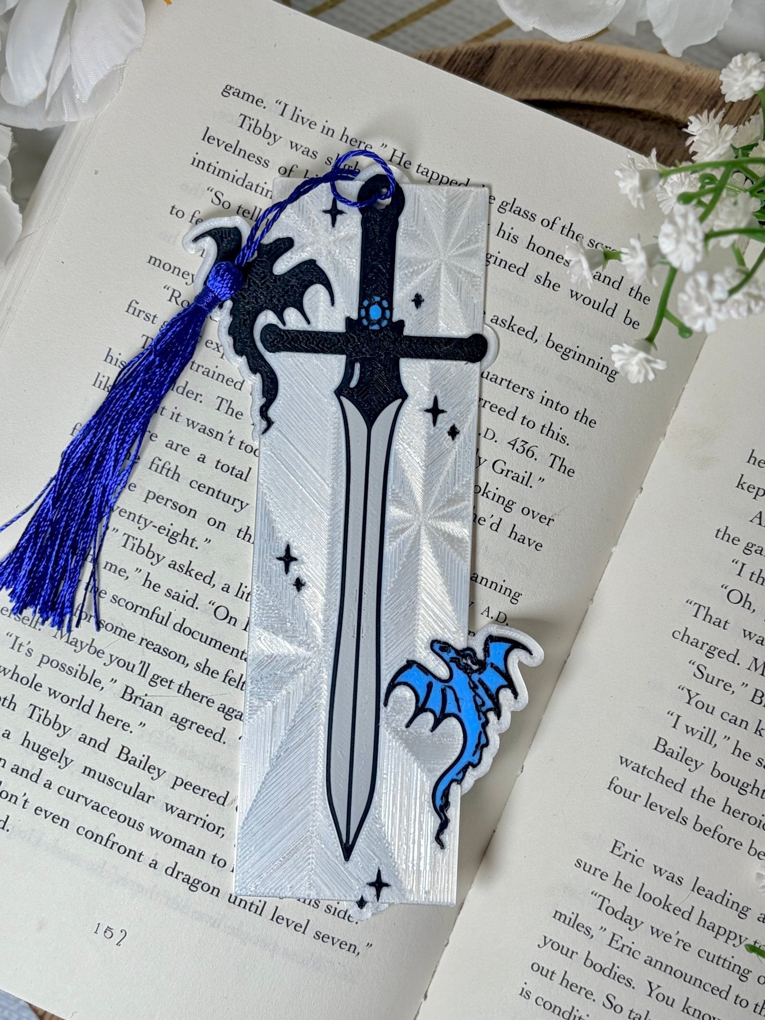 3d Printed Dragons and Sword Bookmark