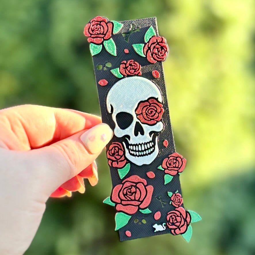 3d Printed Little Mouse Skull and Rose Bookmark